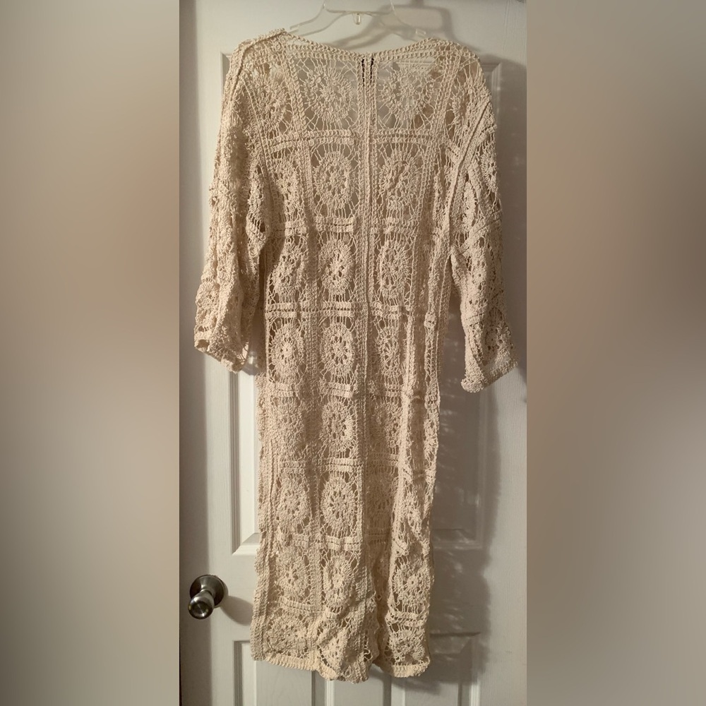 NWT Anthropologie Raj Natural Cream Crochet Duster OS Cardigan New Sweater - Picture 2 of 6